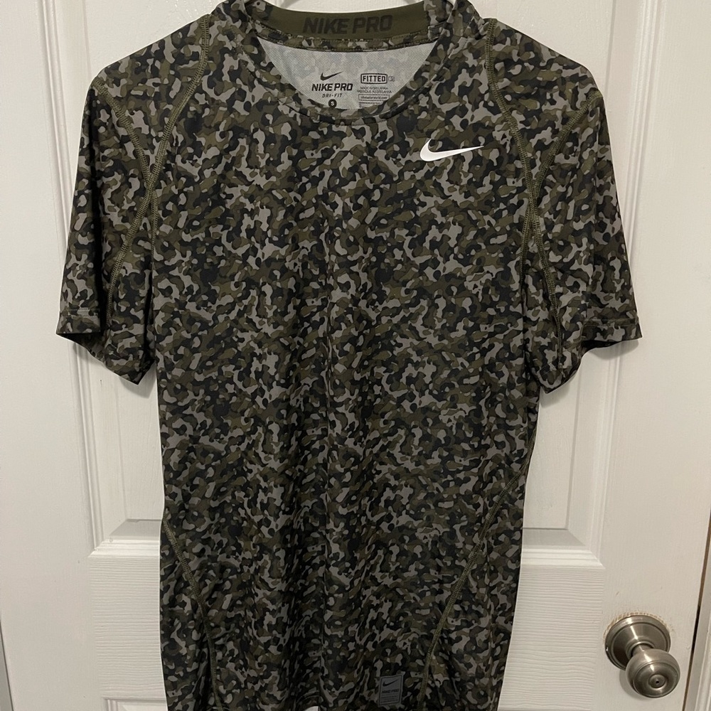 Nike Pro Dri-Fit Camouflage Fitted Gym Workout Muscle SHort Shirt Men's S